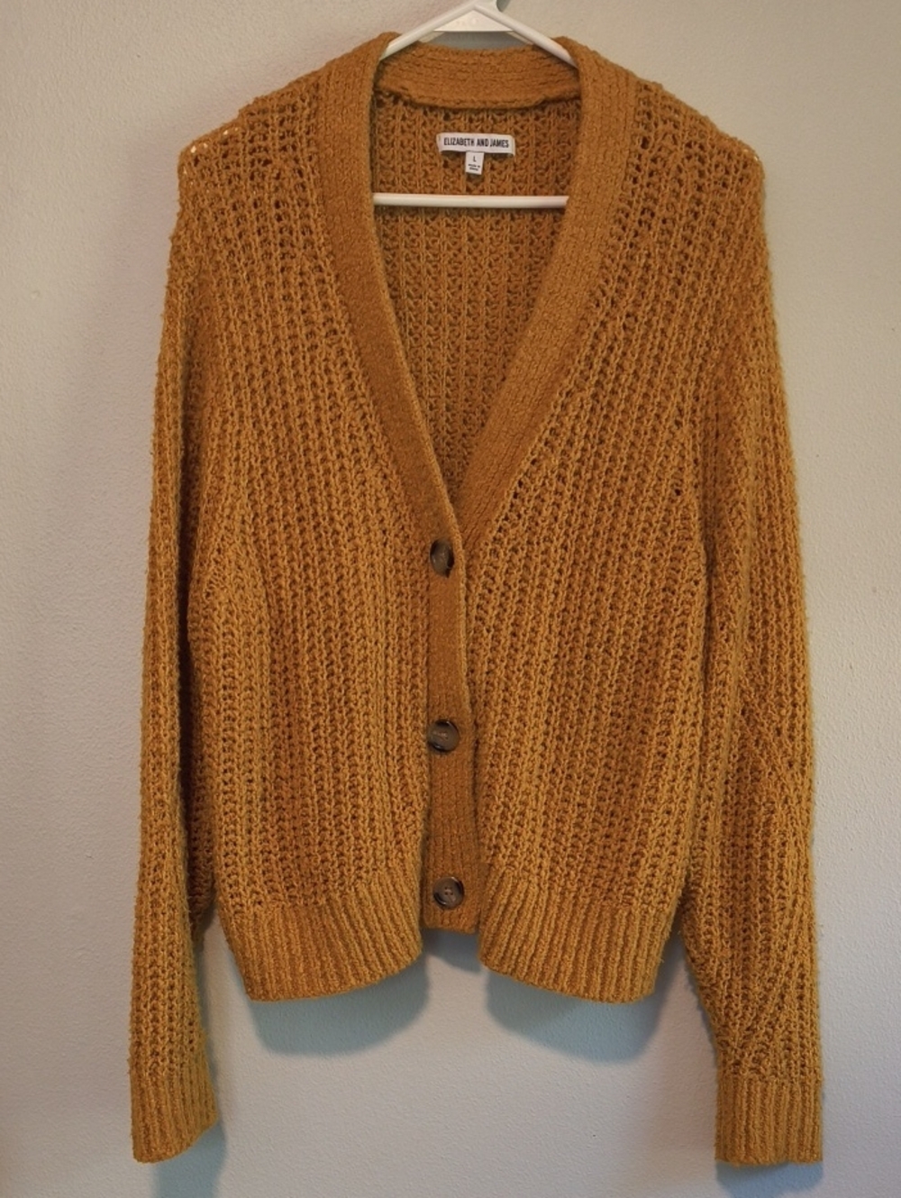 Elizabeth and James Chunky Mustard Open-Knit Button Cardigan